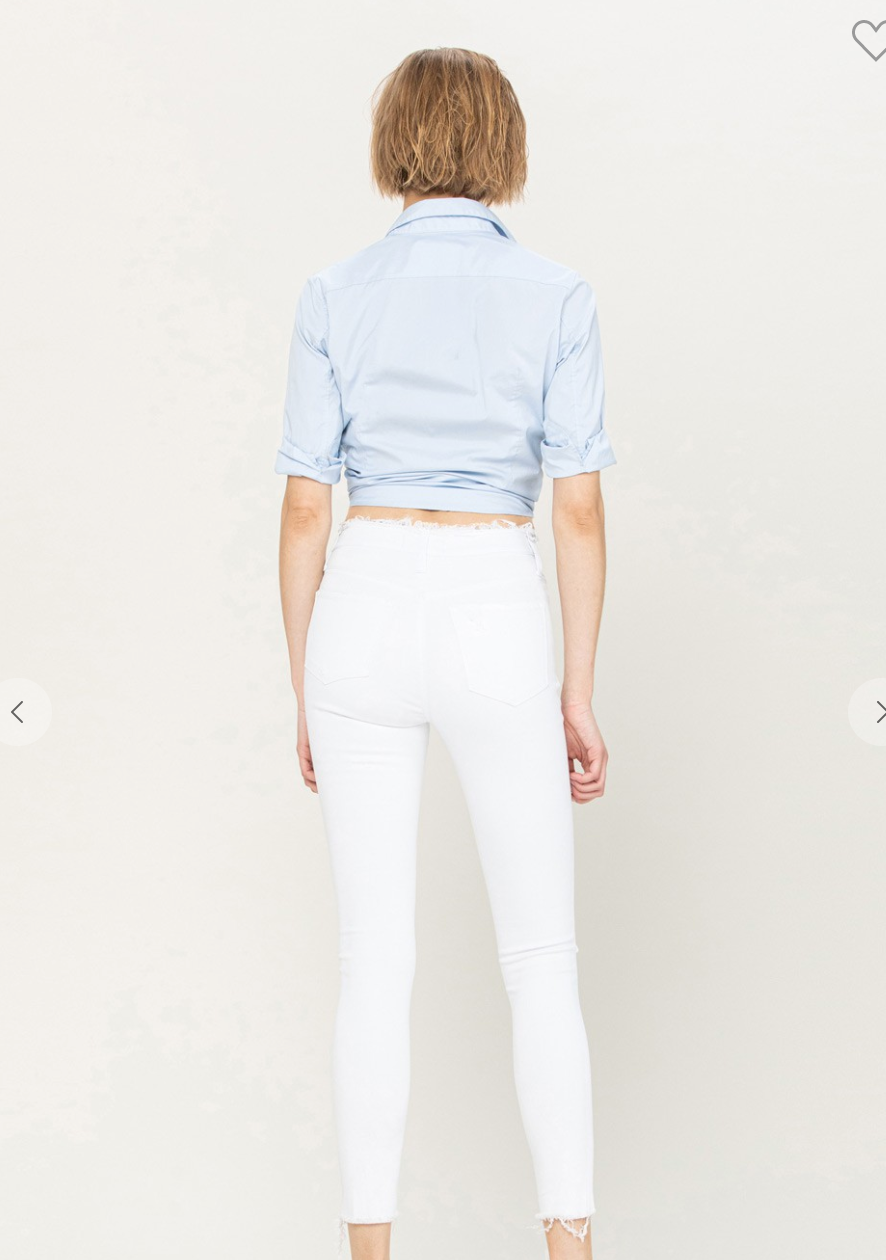 VERVET MID RISE FRAYED WAISTBAND & HEM CROP SKINNY