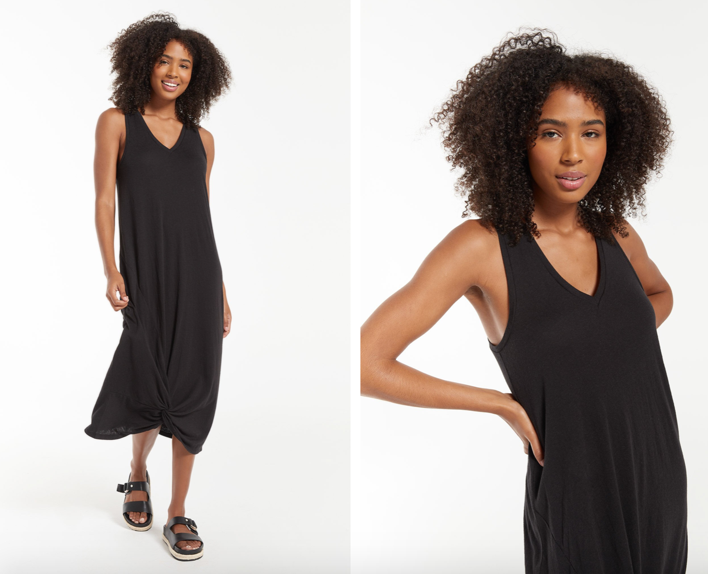 Z SUPPLY REVERIE KNOT TRIBLEND DRESS IN BLACK AND HEATHER GREY