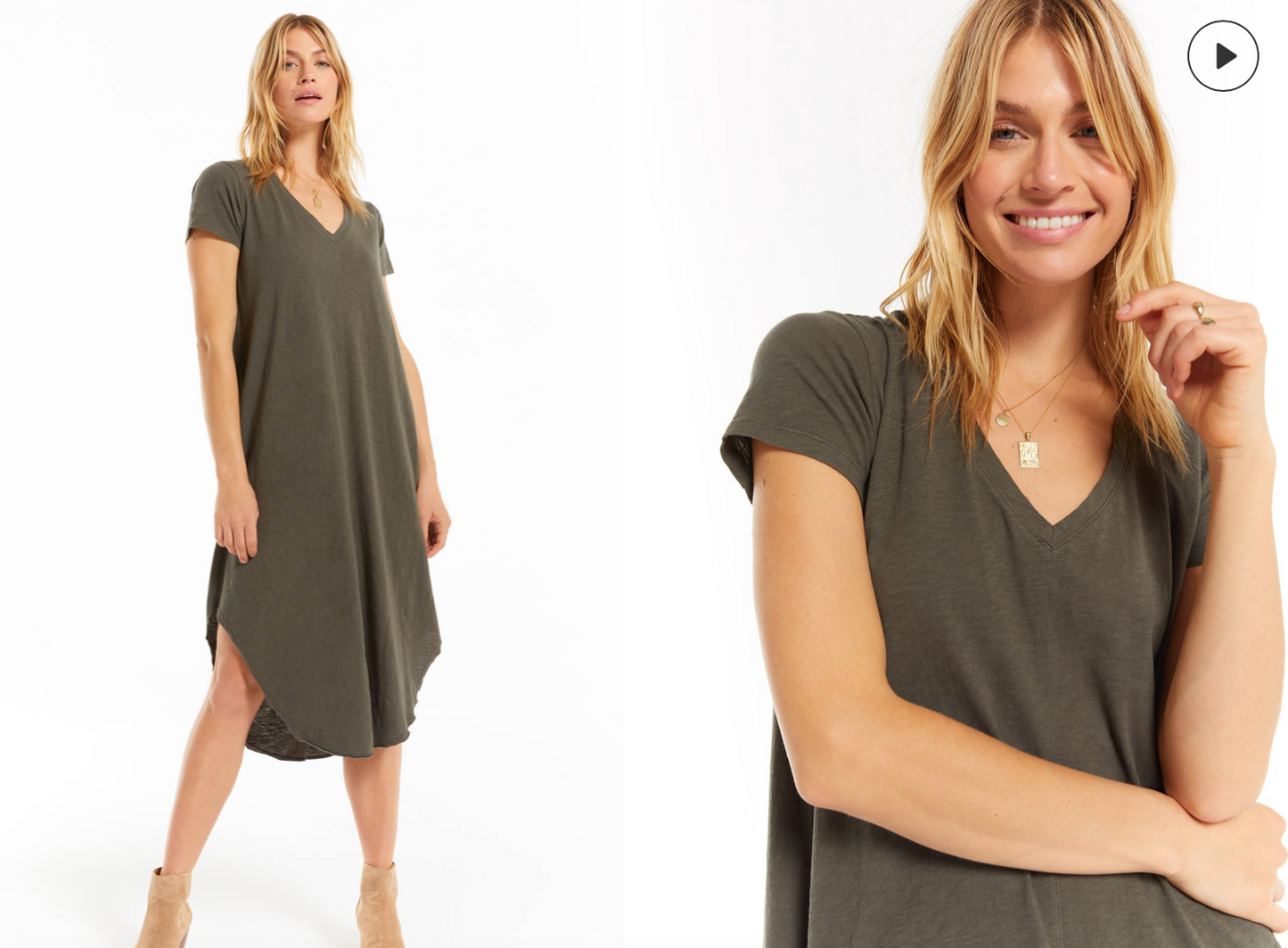 Z SUPPLY SHORT SLEEVE REVERIE DRESS IN BLACK AND SEAWEED