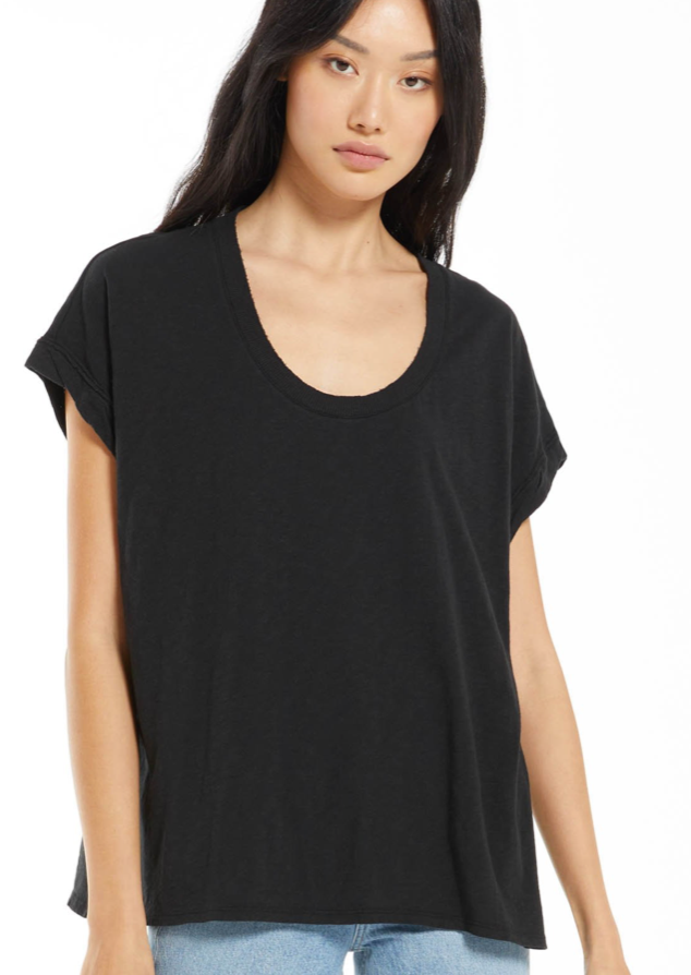 Z SUPPLY FARREN SLUB TEE IN BLACK, GREY AND WHITE AND LAVENDER HAZE