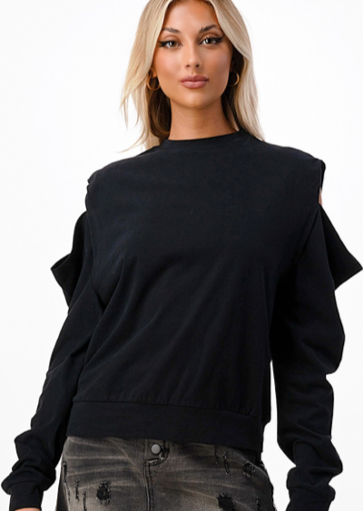 Cold Shoulder Long Sleeve Top IN BLACK