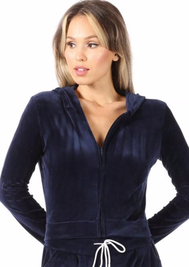 SUZETTE Velour Zipper Hoodie IN BLUE