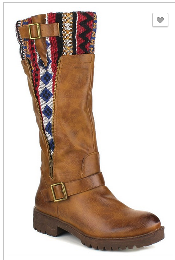 AZTEC PRINT W DOUBLE BUCKLE FLAT BOOTS