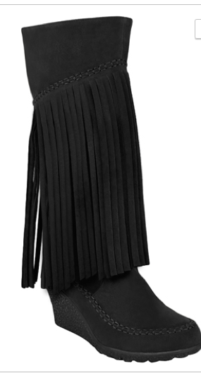 BLACK FRINGE WEDGE BOOT