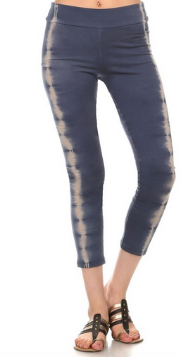 Tie dye cropped leggings with banded waist.