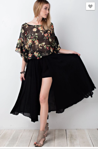 BLACK GAUZE SHORTS UNDER MAXI