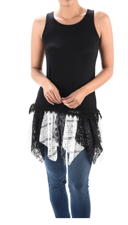 TANK WITH LAYERED LACE PATCH TRIM