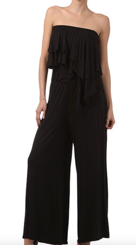 RUFFLE TUBE JUMPSUIT IN BLACK