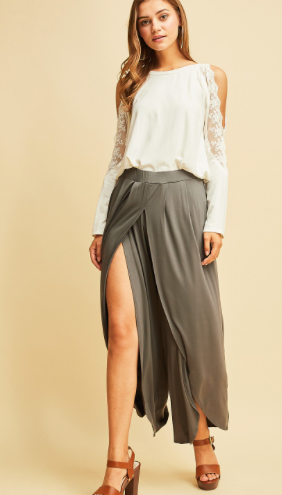CHARCOAL Wide leg slit pants