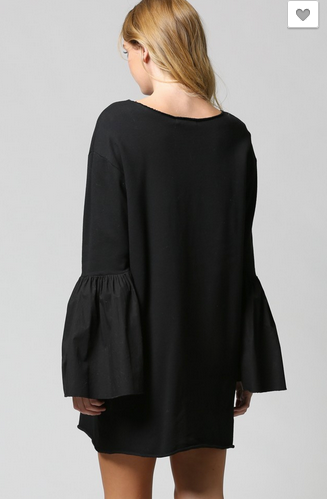 POPLIN BELL SLEEVE FRENCH TERRY DRESS