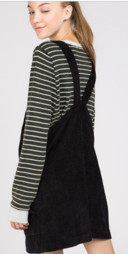 Corduroy overall skirt with oversized front button closure