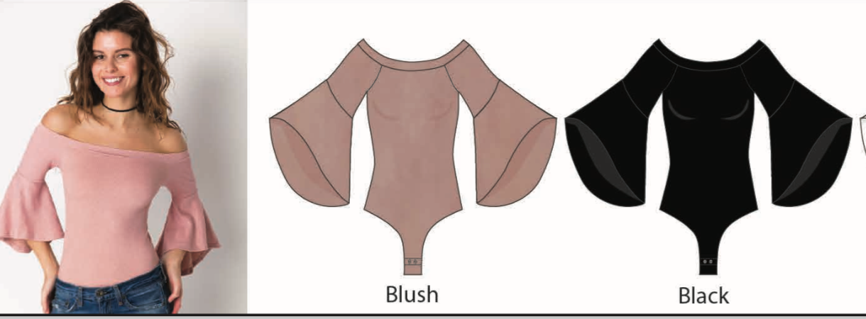 SUZETTE FLARED LONG SLEEVE TOP IN BLACK, BURGUNDY, WHITE