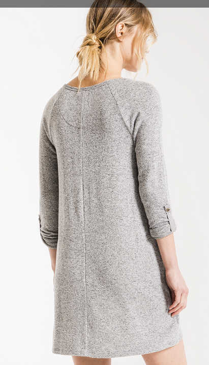 Z SUPPLY THE MARLED HENLEY DRESS IN HEATHER GREY
