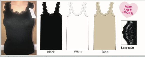 SUZETTE WIDE STRAP LACE RIB TANK IN BLACK, SAND , WHITE