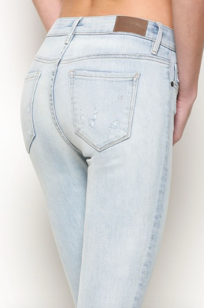 HIDDEN Super Light Wash Split Frayed Hem Skinny