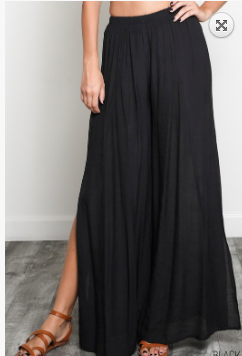 BLACK HIGH WAISTED SIDE SLIT PALAZZO PANTS