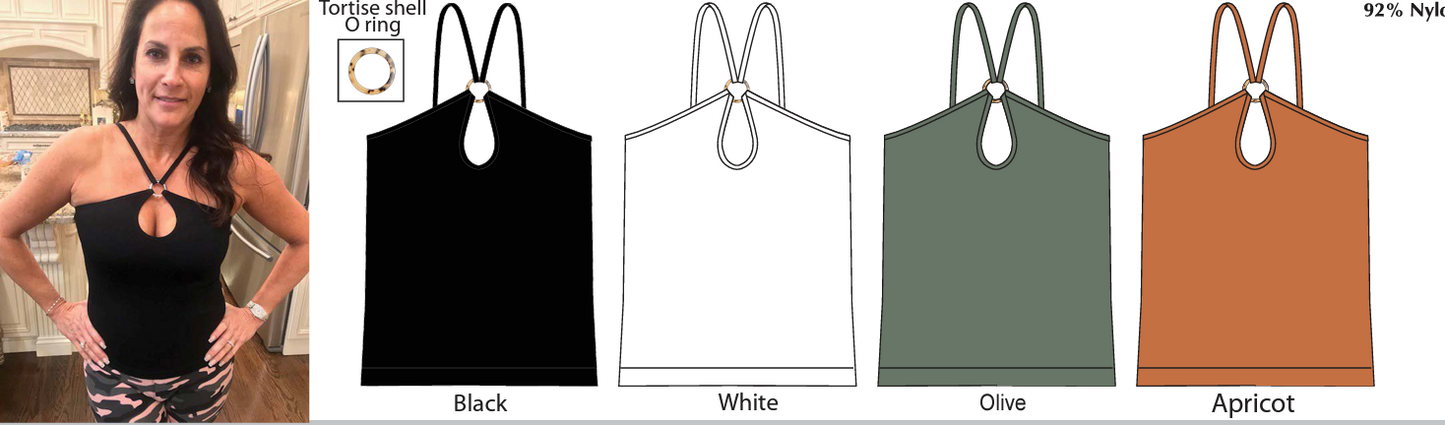 SUZETTE Keyhole front with tortoise shell ring cami IN BLACK AND APRICOT