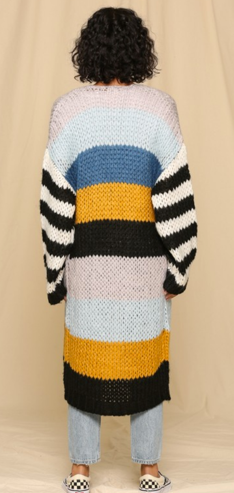 Multi stripe lets have some fun knitted long cardigan 100 % cotton