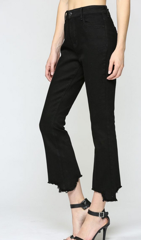 HIDDEN Black Frayed Hem Cropped Flare