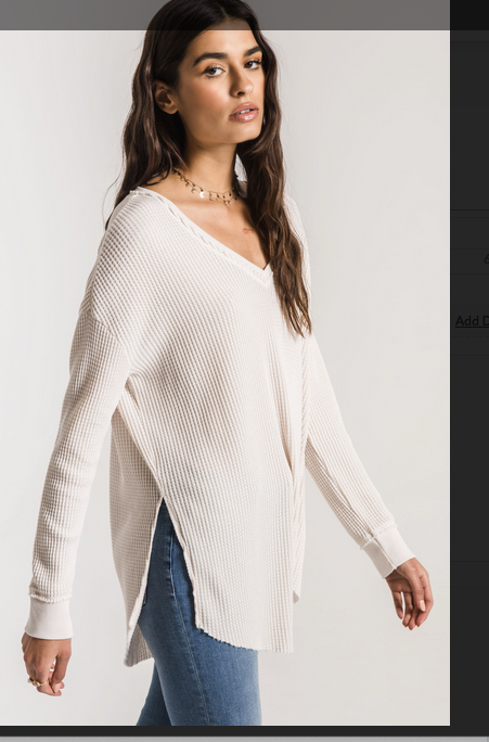Z SUPPLY THE WAFFLE THERMAL TUNIC TOP IN BLUE, CHAMPAGNE AND ROSIN