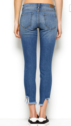 HIDDEN Medium Wash Distressed Skinny w Uneven Hem