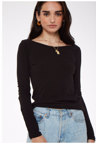 PROJECT SOCIAL T Paige Double V Long Sleeve IN BLACK