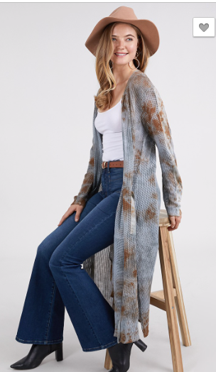 TIE DYE FISHNET LONG OPEN CARDIGAN WITH POCKETS