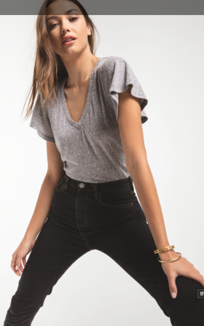 Z SUPPLY THE TRIBLEND FLUTTER V-NK TEE IN WASHED BLACK