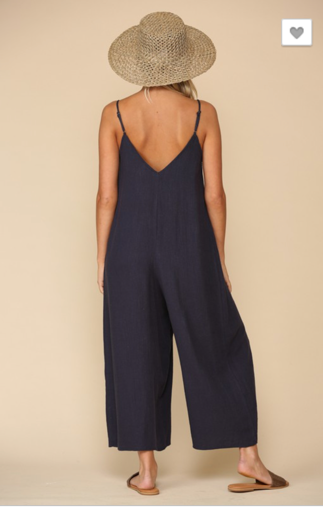 Sleeveless Woven gauze button detailed Jumpsuit IN NAVY