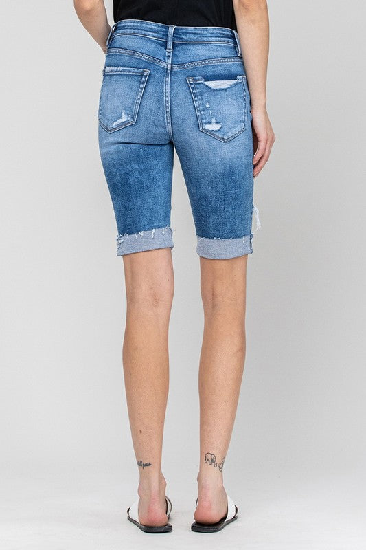 VERVET BY FLYING MONKEY DISTRESSED STRETCH HIGH RISE CUFFED BERMUDA