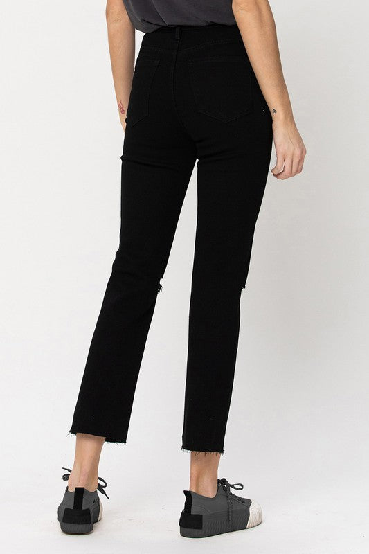 VERVET HI RISE STRAIGHT WITH RAW HEM IN BLACK