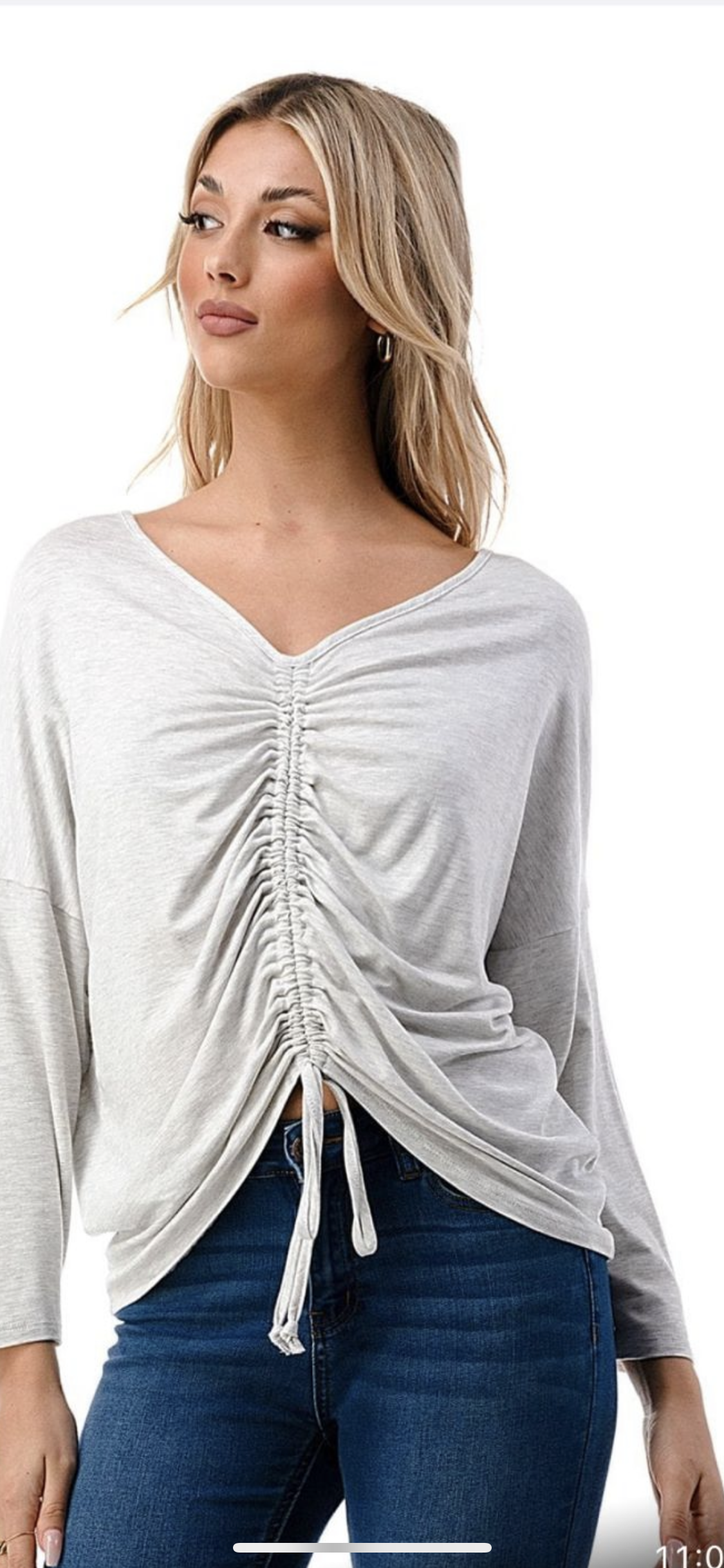 VAVA ACACIA CENTER DRAW SHIRRING TOP IN LIGHT ASH GREY