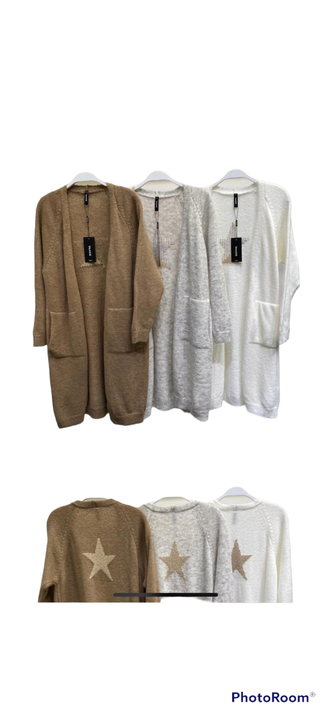 LUREX GOLD STAR L/S MID LENGTH CARDIGAN IN WHITE