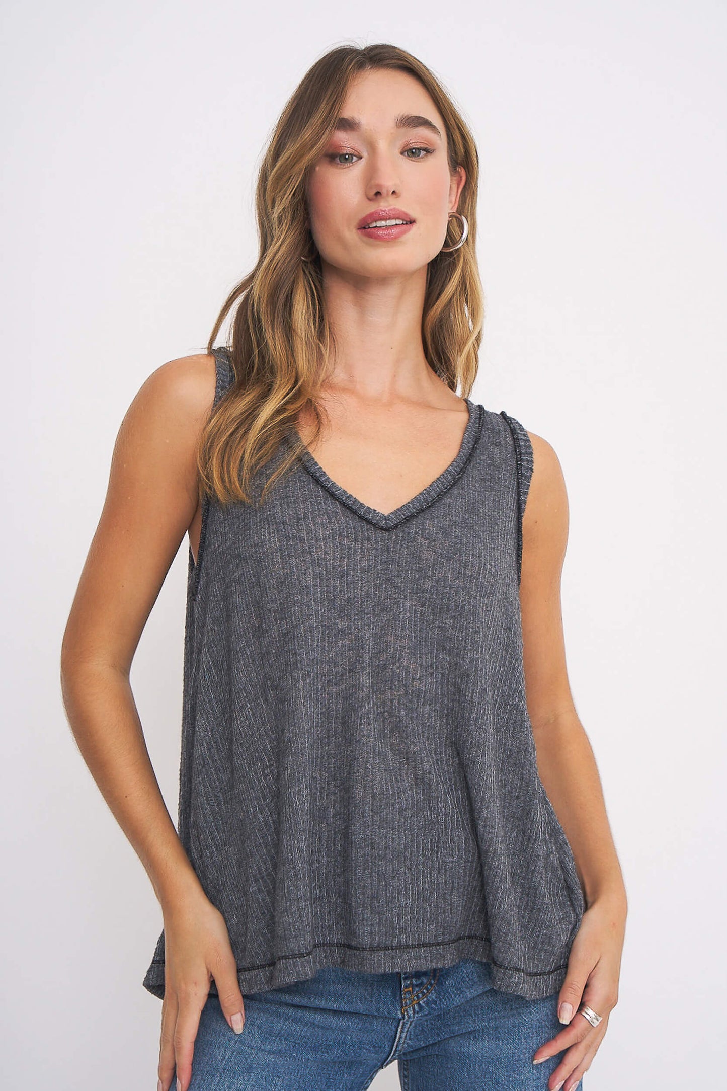 PROJECT SOCIAL T ROLL WITH IT SPLIT BACK TANK IN BLACK AND WHITE