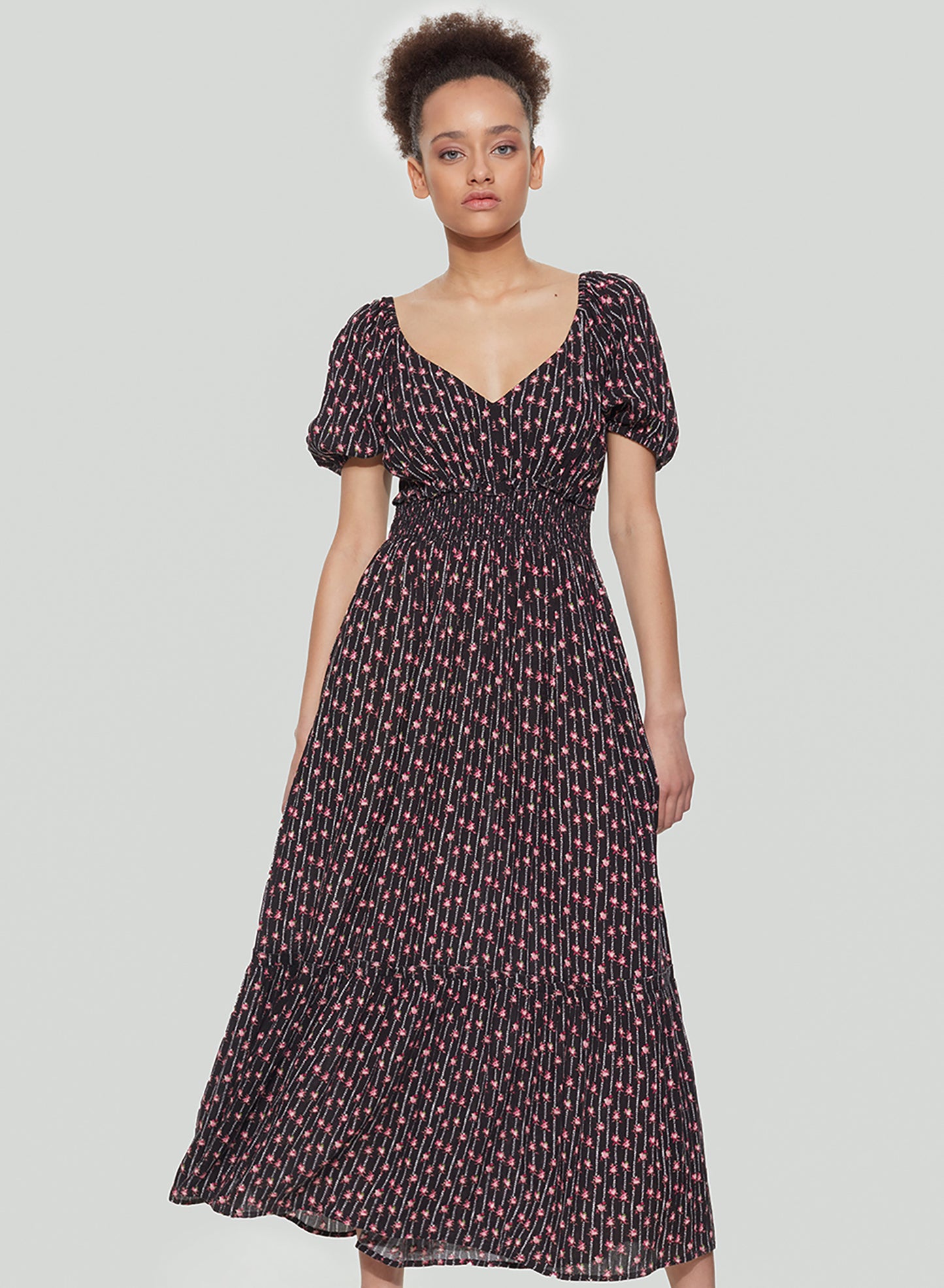 DEX SP23 SMOCKED WAIST TIERED MAXI DRESS