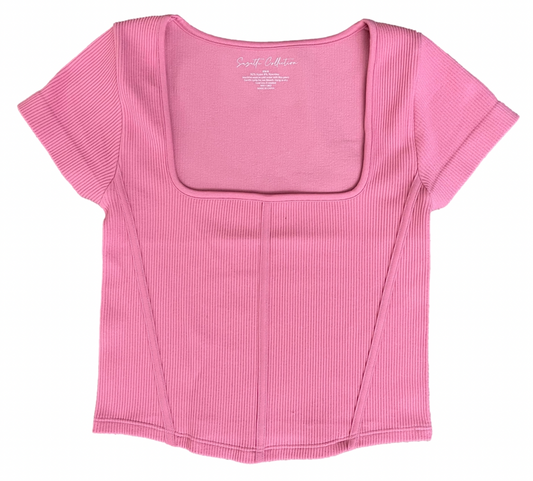 SUZETTE Ribbed Seamless Square Neck Cap Sleeve Corset IN CASHMERE ROSE