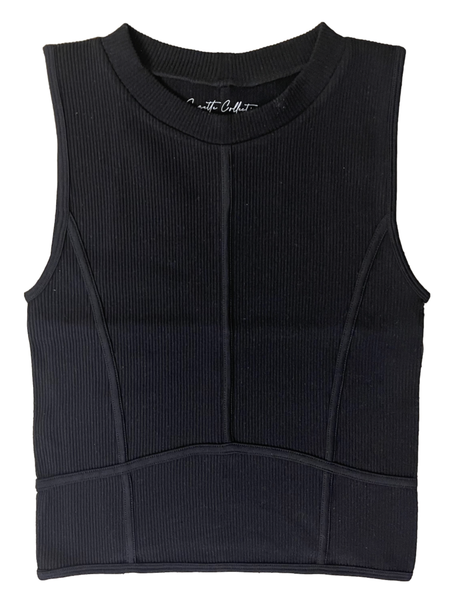 SUZETTE Ribbed Seamless High Neck Sleeveless Corset IN BLACK