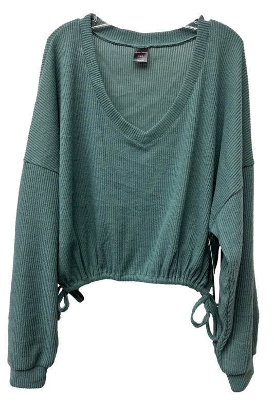 SUZETTE Brushed Ribbed Hacci Oversized Deep V Sweat Shirt With Tie Sides IN ALOE