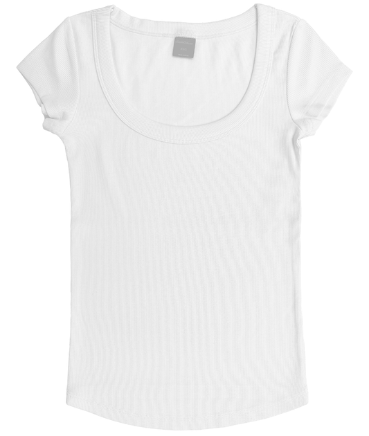 SUZETTE Short Sleeve Wide Rayon Ribbed Scoop Tee