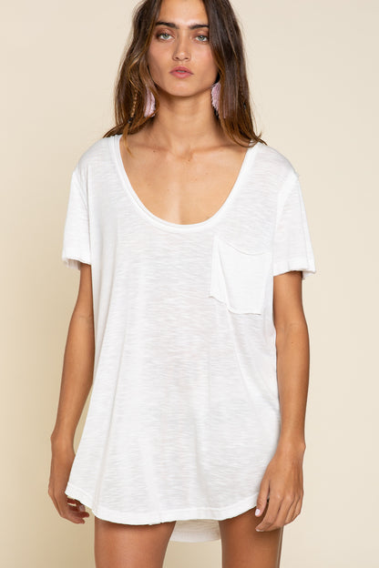 TSHIRT WITH POCKET IN BLACK, PINK AND WHITE