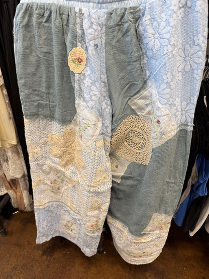 LACE PATCH PANT IN SKY BLUE