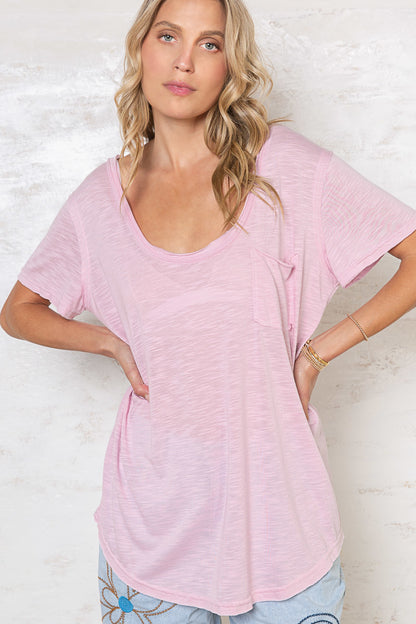 TSHIRT WITH POCKET IN BLACK, PINK AND WHITE