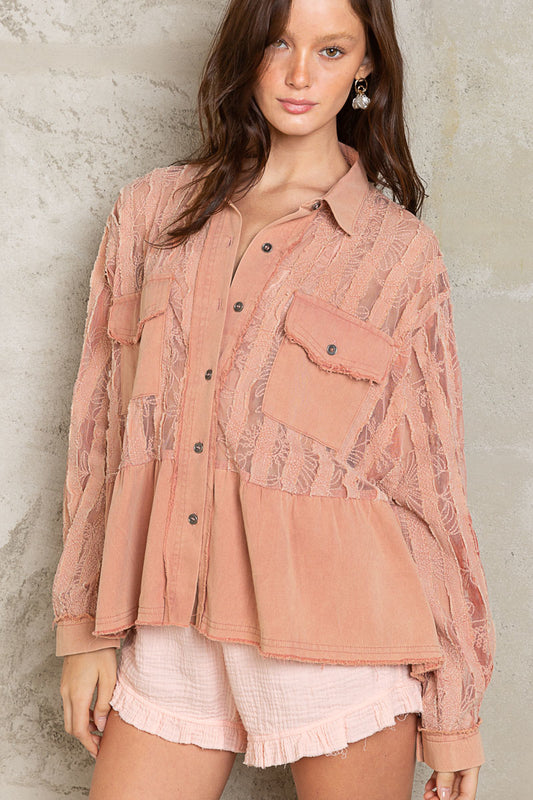 BLUSH LACE JACKET WITH FRAYED EDGE