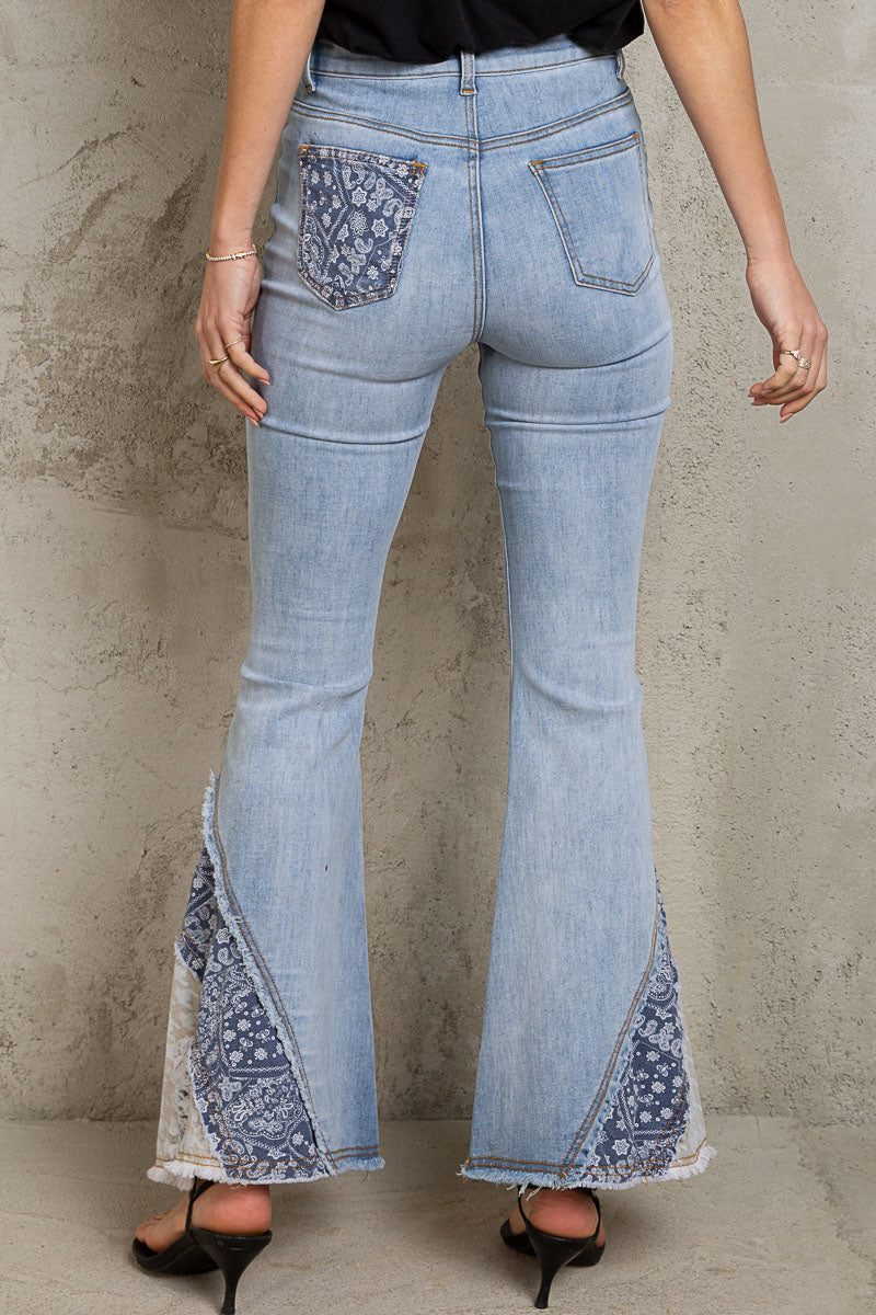 BELL BOTTOM DENIM PRINTED PANTS