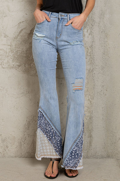 BELL BOTTOM DENIM PRINTED PANTS