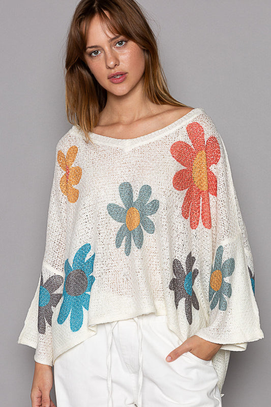 FLOWER VNECK SWEATER