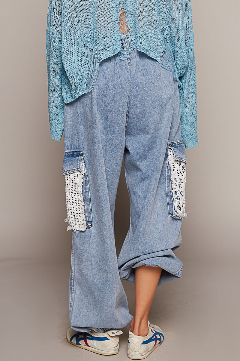 DENIM JOGGER WITH CROCHET PANTS