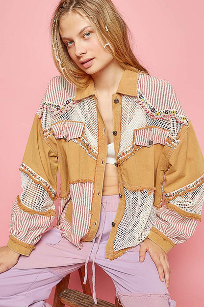 YELLOW MULTI EMBROIDERY TRIM JACKET