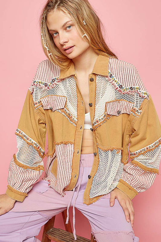 YELLOW MULTI EMBROIDERY TRIM JACKET