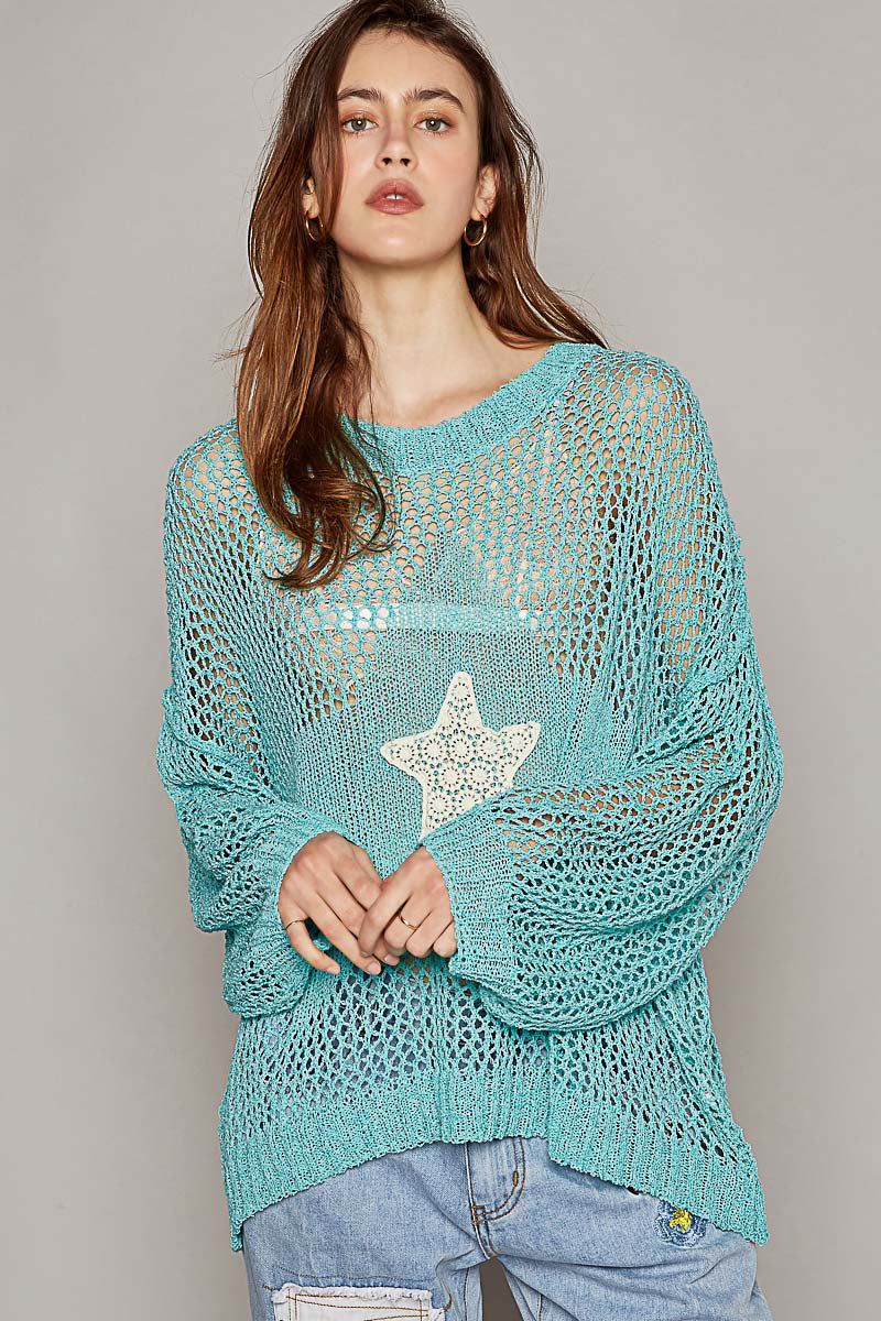 BLUE STAR CROCHET SWEATER